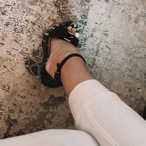 Stella McCartney Night Blue with snakeskin heel/platform and thin ankle strap